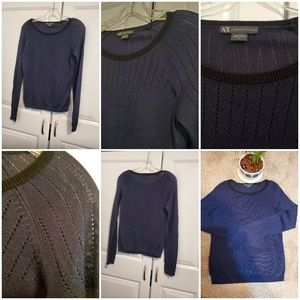 ARMANI EXCHANGE LIGHT WEIGHT LONG SLEEVE CREW NECK NAVY BLUE SWEATER BLOUSE. SML